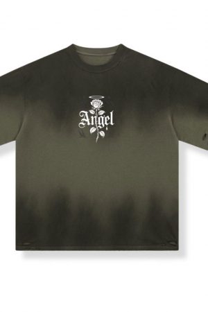 Angel Rose Floral Gothic Typography Design T-Shirt
