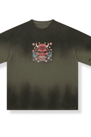 Yokai Spirit Red Demon Mask Japanese Style T-Shirt